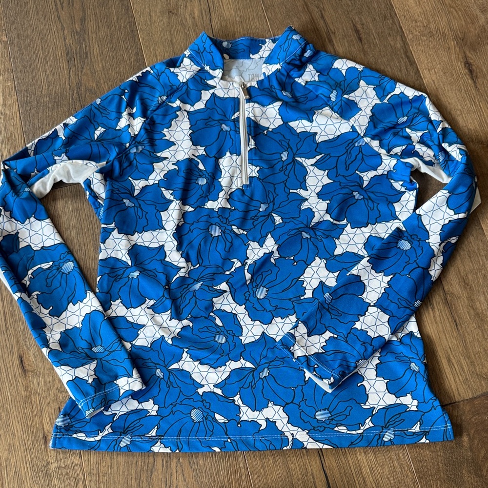 Tail long sleeve activewear 1/4 zip shirt - floral blue - size small